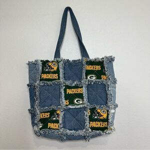 Green Bay Packers Custom Handmade Denim Jeans Patchwork Purse Bag‎